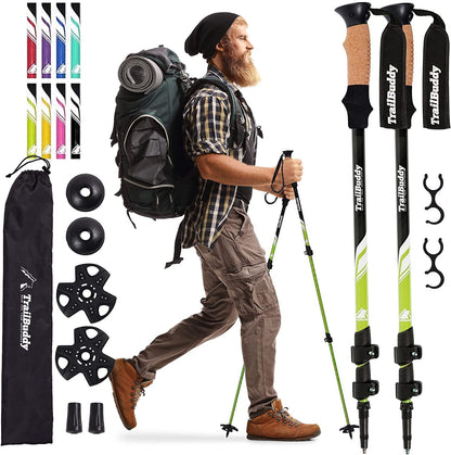 Trekking Poles - Lightweight, Collapsible Hiking Poles for Backpacking Gear - Pair of 2 Walking Sticks for Hiking, 7075 Aluminum with Cork Grip