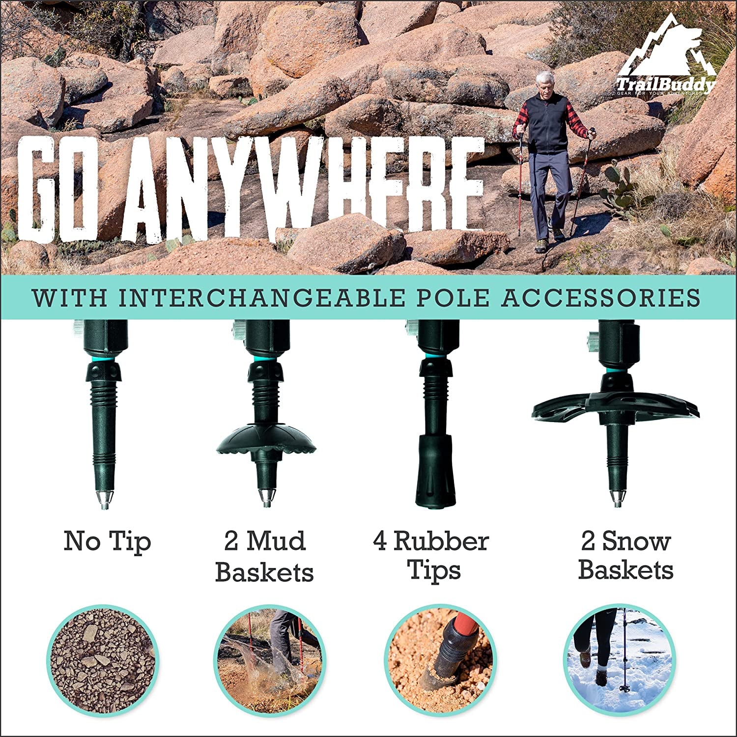 Trekking Poles - Lightweight, Collapsible Hiking Poles for Backpacking Gear - Pair of 2 Walking Sticks for Hiking, 7075 Aluminum with Cork Grip